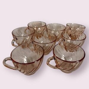 Vintage Arcoroc France French Pink Swirl Rosaline Teacups Set of 8